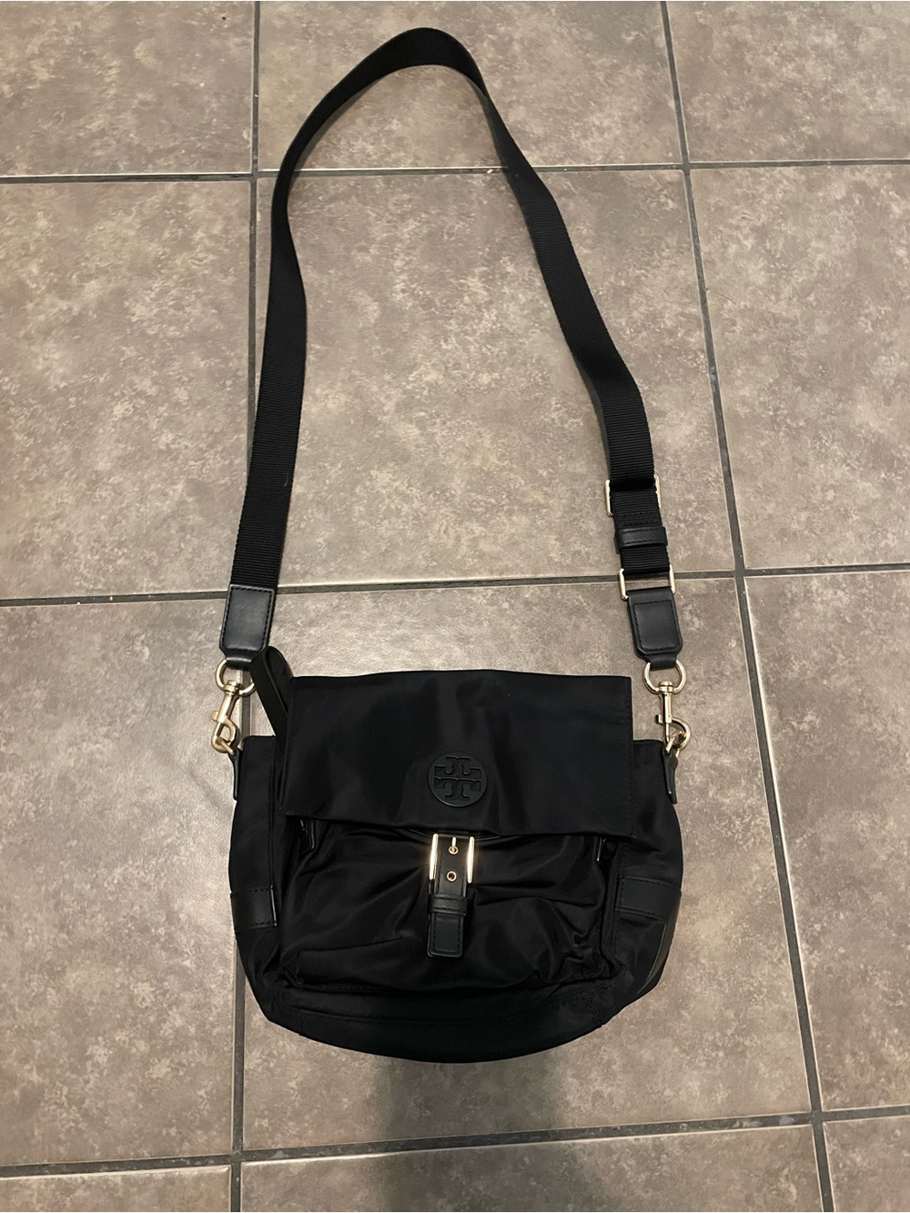 Tory Burch Black Nylon Crossbody with Gold Hardware
